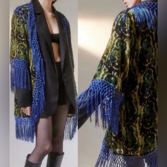 Urban Outfitters Tops - Urban Outfitters Roxanna fringe tassel velvet burnout kimono robe cover-up shawl